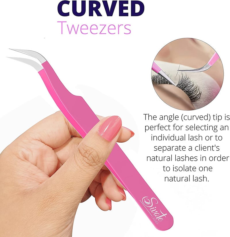 SIVOTE Lash Tweezers for Eyelash Extensions â€“ Professional Stainless Steel Straight & Curved Tips â€“ Precision Lash Extension Tweezers Set for Volume & Classic Lashes (c, Pink) - Image 4